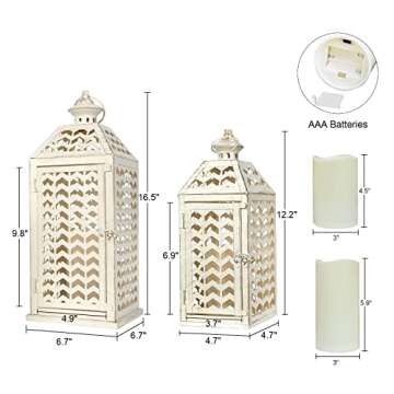 DECORKEY LED Lantern Decorative Outdoor & Indoor, Set of 2 (18’’&13’’) Metal Candle Lanterns Decor, Vintage Hanging Candle Holder for Front Porch Patio Wedding Farmhouse Home, Christmas Decoration