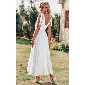 PRETTYGARDEN Women's Cross Neck Summer Sleeveless Tiered Maxi Dress Beach Tie Strap Smocked Long Dresses Pleated Sundress (White,Medium)