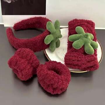 Ivyu Spa Skincare Headbands& Wristband Set，Cute Strawberry Makeup Headband For Women Girls,Non Sli...