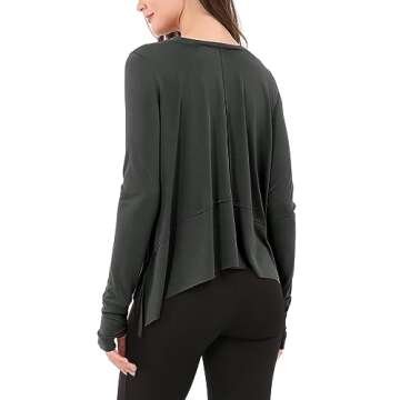 ODODOS Long Sleeve Tee for Women with Thumb Hole Athletic Gym Workout Crop Tops Yoga Shirts, Black, ...