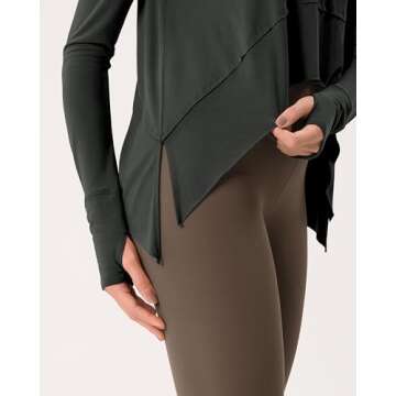 ODODOS Long Sleeve Tee for Women with Thumb Hole Athletic Gym Workout Crop Tops Yoga Shirts, Black, Small