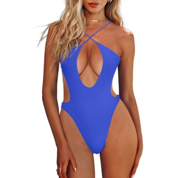 HYPERFIRE Women's Sexy Criss Cross Halter Bathing Suit: Dark Blue One Piece Monokini