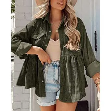 Chic Tutorutor Womens Corduroy Button Down Blouse