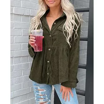 Chic Tutorutor Womens Corduroy Button Down Blouse
