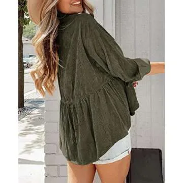 Chic Tutorutor Womens Corduroy Button Down Blouse