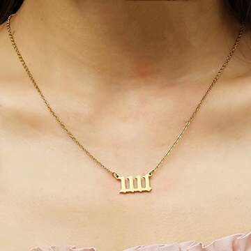 RWQIAN Angel Number Gold 1111 Necklace For Women,Dainty Gold Plated Number 1111 Pendant Choker Chain Numerology Jewelry Necklace Gifts for Women Girls