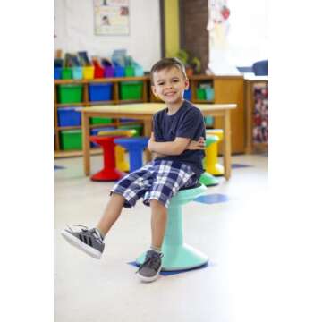 Storex Wiggle Stool – Active Flexible Seating for Classroom and Home Study, Adjustable 12-18 Inch ...