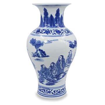 Dahlia Blue and White Vase, Handmade Chinese Porcelain Flower Vase