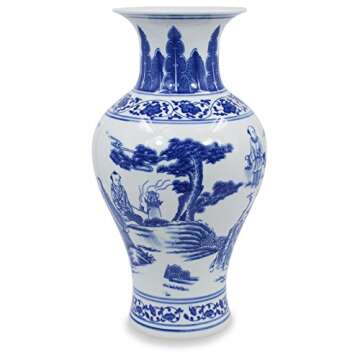 Dahlia Handmade Blue White Vase - 13-inch Fish Tail Shape