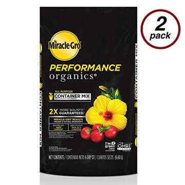 Miracle-Gro Performance Organics All Purpose Container Mix, 6 qt. - Organic, All Natural Plant Soil - Feed for up to 3 Months - All-Purpose Formula for Vegetables, Flowers and Herbs, 2-Pack
