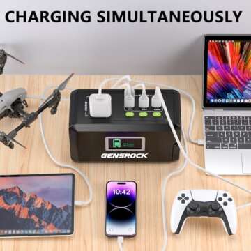 GENSROCK Portable Power Station, 88Wh Solar Generator(Solar Panel Not Included), Lithium Battery Power Bank with 110V/150W Peak AC Outlet, LED Flashlight for CPAP Home Camping Travel Emergency.