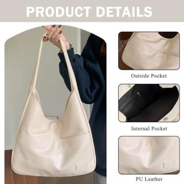 PILCAVE Hobo Bag Tote Bag for Women Faux Leather Large Capacity Multi-Pocket Shoulder Bag Everyday Bag for Women Work Travel Beige