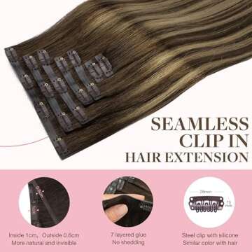 GOO GOO Clip in Hair Extensions Real Human Hair, Remy Human Hair Extensions Clip ins for Women, Natural Human Hair, 20inch 110g 7Pcs, 4/27/4 Balayage Chocolate Brown to Caramel Blonde
