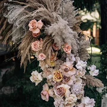 Kleantoolz Sunshine Marigolds Pampas Grass Decor Tall Jumbo Extra-Fluffy Pompas Plumes Faux Pampas Grass Boho Home Decor Pompous Grass - Six (6) Tall Stems 4ft Long (48") - Gray