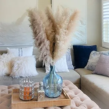 Kleantoolz Sunshine Marigolds Pampas Grass Decor Tall Jumbo Extra-Fluffy Pompas Plumes Faux Pampas Grass Boho Home Decor Pompous Grass - Six (6) Tall Stems 4ft Long (48") - Gray