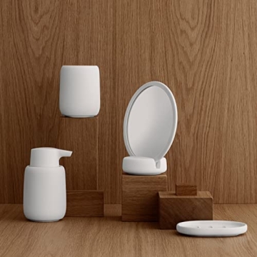 Blomus Sono Soap Dispenser 250 ml Ceramic Hand Soap Dispenser in Beige Diameter 8 x 14 H cm Colour Moonbeam Liquid Soap Dispenser with Pump Head