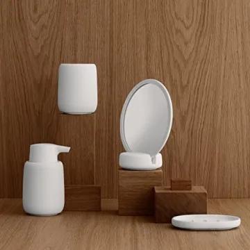 Blomus Sono Soap Dispenser 250 ml Ceramic Hand Soap Dispenser in Beige Diameter 8 x 14 H cm Colour Moonbeam Liquid Soap Dispenser with Pump Head