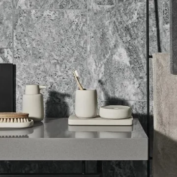 Blomus Sono Soap Dispenser 250 ml Ceramic Hand Soap Dispenser in Beige Diameter 8 x 14 H cm Colour Moonbeam Liquid Soap Dispenser with Pump Head