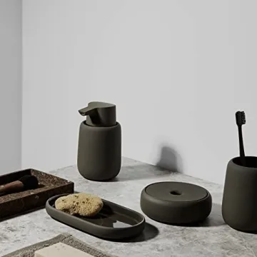 Blomus Sono Soap Dispenser 250 ml Ceramic Hand Soap Dispenser in Beige Diameter 8 x 14 H cm Colour Moonbeam Liquid Soap Dispenser with Pump Head