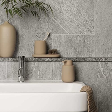 Blomus Sono Soap Dispenser 250 ml Ceramic Hand Soap Dispenser in Beige Diameter 8 x 14 H cm Colour Moonbeam Liquid Soap Dispenser with Pump Head