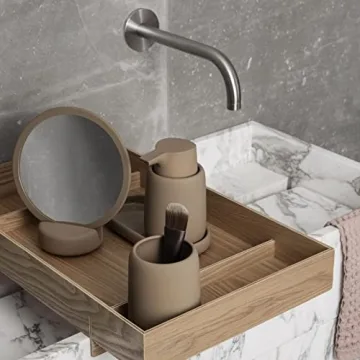 Blomus Sono Soap Dispenser 250 ml Ceramic Hand Soap Dispenser in Beige Diameter 8 x 14 H cm Colour Moonbeam Liquid Soap Dispenser with Pump Head