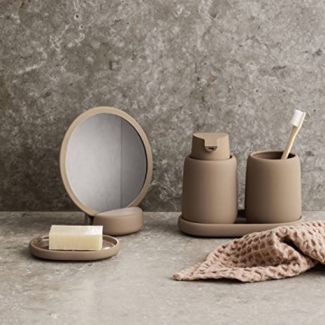 Blomus Sono Soap Dispenser 250 ml Ceramic Hand Soap Dispenser in Beige Diameter 8 x 14 H cm Colour Moonbeam Liquid Soap Dispenser with Pump Head