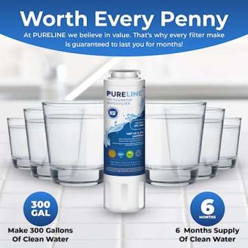 Pureline UKF8001 Refrigerator Water Filter Replacement, EDR4RXD1, Everydrop Filter 4, UKF8001AXX-750, UKF8001AXX-200, Maytag UKF8001, Whirlpool EDR4RXD1, 4396395, Kenmore 9084, 9006, (3 Pack)