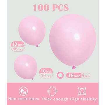 Styirl Pastel Pink Balloons Garland - 100 Pcs 5/10/12/18 Inch Pink Balloon arch Kit for Birthday Par...
