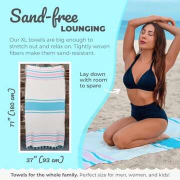 Nova Blue Turkish Beach Towel (37 x 71) - Pink Striped 100% Turkish Cotton - XL, Sand Resistant – Beach Blanket, Compact