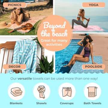 Nova Blue Turkish Beach Towel (37 x 71) - Pink Striped 100% Turkish Cotton - XL, Sand Resistant – Beach Blanket, Compact