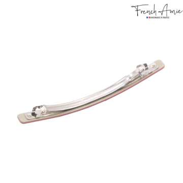 French Amie Long and Thin Rose Pink Large 4” Handmade Celluloid Automatic Sleek Hair Clip Barrette for Women and Girls (Rose Pink)