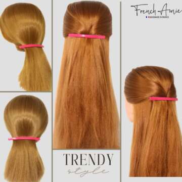 French Amie Long and Thin Rose Pink Large 4” Handmade Celluloid Automatic Sleek Hair Clip Barrette for Women and Girls (Rose Pink)