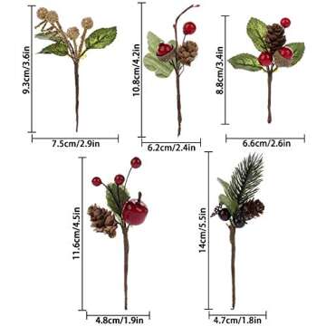 UWIOFF 20PCS Artificial Berry Picks, Christmas Pine Picks with Red Berries and Pine Cones for Christmas DIY Crafts Gift Wrapping Flower Arrangements Wreaths Holiday Floral Picks Christmas Decorations