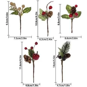 UWIOFF 20PCS Artificial Berry Picks, Christmas Pine Picks with Red Berries and Pine Cones for Christmas DIY Crafts Gift Wrapping Flower Arrangements Wreaths Holiday Floral Picks Christmas Decorations