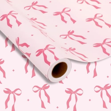 JarThenaAMCS Pink Bow Wrapping Paper -Mini Roll- 17In x 32.8 Ft Cute Bowknot Wrap Paper Bowtie Craft...