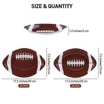 Durony 50 Pieces Football Paper Plates for Game Days & Parties