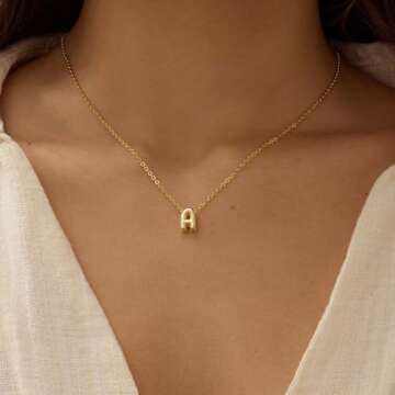 CUEZIY Bubble Letter Necklace Gold Initial Necklaces for Women Name Necklace Personalized Bubble Pen...