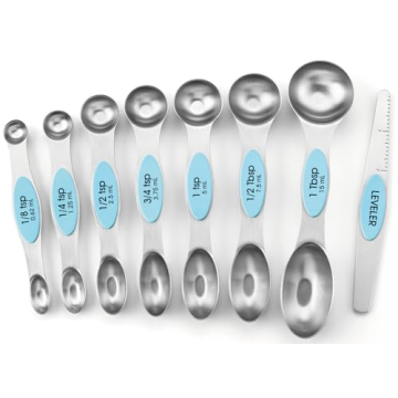Spring Chef Stainless Steel Magnetic Measuring Spoons Set of 8 with Leveler, Nesting Metal Teaspoon ...
