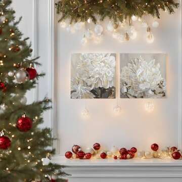 Goldfoilart Flower Wall Art Floral Decor Modern White Blooming Pictures with Gold Foil Paintings Framed Artwork for Living Room Bedroom Kitchen Decorations 24" x 24" x 2 Pcs