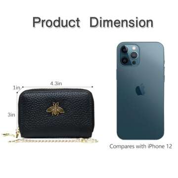 imeetu RFID Credit Card Holder, Small Leather Zipper Card Case Wallet with Keychain and ID Window for Women (Pro,Black)