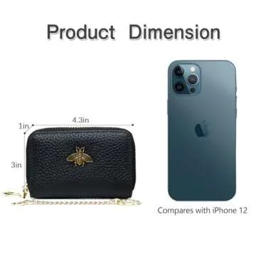 imeetu RFID Credit Card Holder, Small Leather Zipper Card Case Wallet with Keychain and ID Window for Women (Pro,Black)