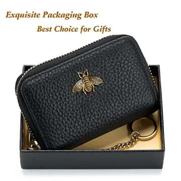 imeetu RFID Credit Card Holder, Small Leather Zipper Card Case Wallet with Keychain and ID Window for Women (Pro,Black)