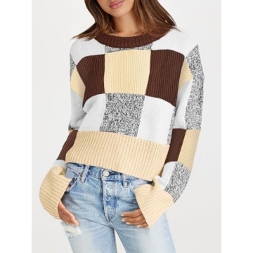 Saodimallsu Womens Trendy Checkered Cropped Sweater