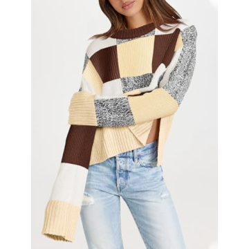 Saodimallsu Womens Trendy Checkered Cropped Sweater