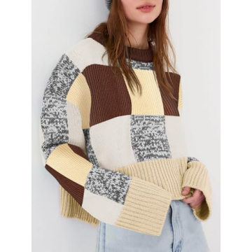 Saodimallsu Womens Trendy Checkered Cropped Sweater