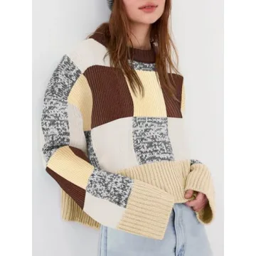 Saodimallsu Womens Trendy Checkered Cropped Sweater