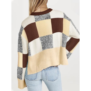 Saodimallsu Womens Trendy Checkered Cropped Sweater