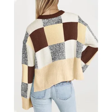 Saodimallsu Womens Trendy Checkered Cropped Sweater