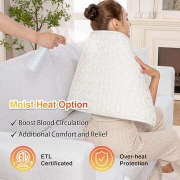 Woomer Faux Fur Electric Heating Pad for Back Pain Relief, Extra Large 17” x 33”, Extended Coverage from Neck to Hip, Two-Sided, Moist Mode, ETL Certified, 6 Adjustable Heats & 2H Auto-Off,White