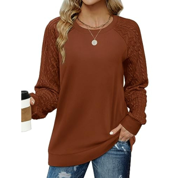 Saloogoe Women's 2024 Sweater Pullover - Caramel Long Sleeve Fashion
